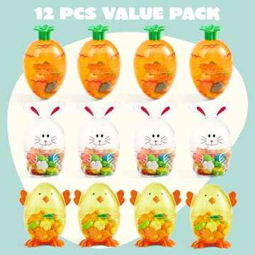 SYNCFUN 12pcs Easter Candy Filled Eggs - Carrot, Chick & Bunny Shapes