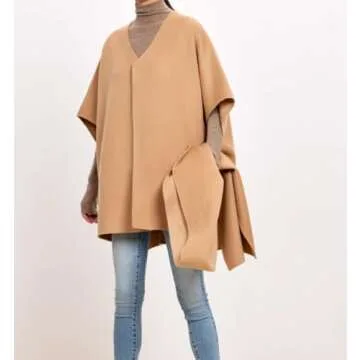 newbagggyy WRAP-Autumn Winter Woolen Cape For Women Double-Sided Soft Cashmere Short Over Coat Shawl (US, Alpha, One Size, Regular, Regular, Khaki)