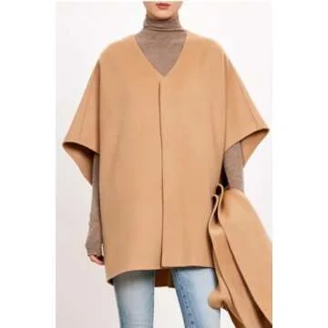 newbagggyy WRAP-Autumn Winter Woolen Cape For Women Double-Sided Soft Cashmere Short Over Coat Shawl (US, Alpha, One Size, Regular, Regular, Khaki)