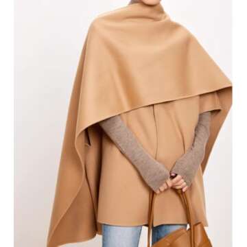 newbagggyy WRAP-Autumn Winter Woolen Cape For Women Double-Sided Soft Cashmere Short Over Coat Shawl (US, Alpha, One Size, Regular, Regular, Khaki)