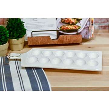 Mud Pie - 40700083 Mud Pie Deviled Egg Tray, 15.25" x 7", White, Brown, Black