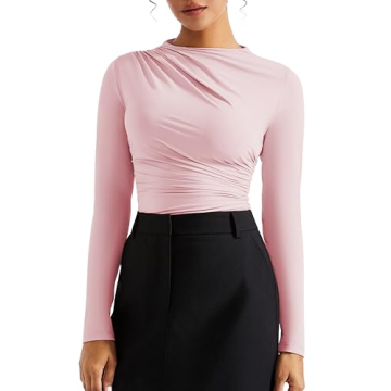 SUUKSESS Women's Business Casual Mock Neck Long Sleeve T-Shirt - Stylish & Comfortable