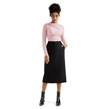 SUUKSESS Women Business Casual Mock Neck Long Sleeve T-Shirt