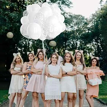 Dandy Decor 60 Pack White Balloons + White Confetti Balloons w/Ribbon | Latex Balloons 12 Inch | Balloon White | Bridal Shower Balloons | Wedding Balloons | Round Balloons | White Party Decorations |