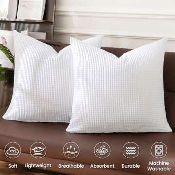 PHF 100% Cotton Waffle Weave Euro Shams 26" x 26", No Filling, 2 Pack Elegant Home Decorative Euro Throw Pillow Covers for Bed Couch Sofa, White