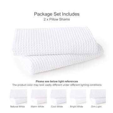 PHF 100% Cotton Waffle Weave Euro Shams 26" x 26", No Filling, 2 Pack Elegant Home Decorative Euro Throw Pillow Covers for Bed Couch Sofa, White