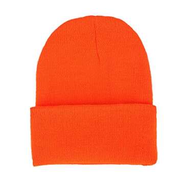 CANCA Unisex Cuff Warm Winter Hat Knit Plain Skull Beanie Toboggan Knit Hat/Cap (Orange)