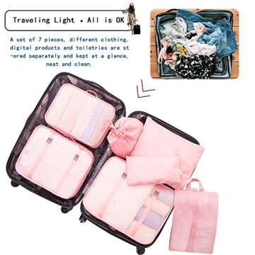 Lonew 7 Set Packing Cubes, Travel Luggage Organizer - Multi-functional Clothing Sorting Packages with Shoe Bag