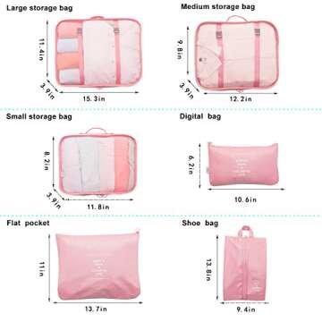 Lonew 7 Set Packing Cubes, Travel Luggage Organizer - Multi-functional Clothing Sorting Packages with Shoe Bag
