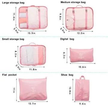 Lonew 7 Set Packing Cubes, Travel Luggage Organizer - Multi-functional Clothing Sorting Packages with Shoe Bag