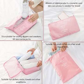 Lonew 7 Set Packing Cubes, Travel Luggage Organizer - Multi-functional Clothing Sorting Packages with Shoe Bag