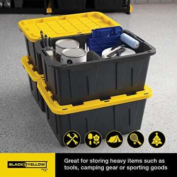 CX BLACK & YELLOW®, 27-Gallon Heavy Duty Tough Storage Container & Snap-Tight Lid, (14.3”H x 20.6...