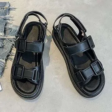 QSCQ Womens Casual Platform Wedges Sandals Peep Toe Adjustable Strap Hook and Loop Summer Slingback Dating Party Shoes