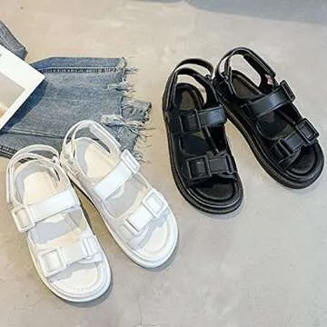 QSCQ Womens Casual Platform Wedges Sandals Peep Toe Adjustable Strap Hook and Loop Summer Slingback Dating Party Shoes