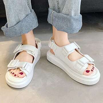 QSCQ Womens Casual Platform Wedges Sandals Peep Toe Adjustable Strap Hook and Loop Summer Slingback Dating Party Shoes
