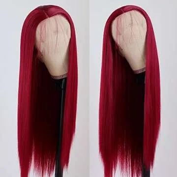 Lovestory Red Wigs For Women Heat Resistant Synthetic Lace Front Wigs Fashion Long Straight Wig 180 ...