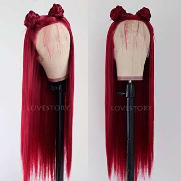 Lovestory Red Wigs For Women Heat Resistant Synthetic Lace Front Wigs Fashion Long Straight Wig 180 Density 22-24 inch