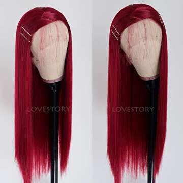 Lovestory Red Wigs For Women Heat Resistant Synthetic Lace Front Wigs Fashion Long Straight Wig 180 Density 22-24 inch