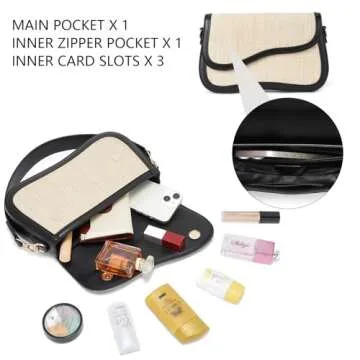 Telena Shoulder Bag for Women Shoulder Purse Vegan Leather Handbags Crossbody Purses with 2 Removable Strap Beige with Black