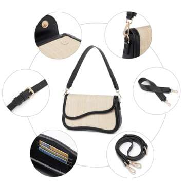 Telena Shoulder Bag for Women Shoulder Purse Vegan Leather Handbags Crossbody Purses with 2 Removable Strap Beige with Black