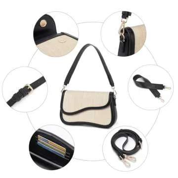 Telena Shoulder Bag for Women Shoulder Purse Vegan Leather Handbags Crossbody Purses with 2 Removable Strap Beige with Black