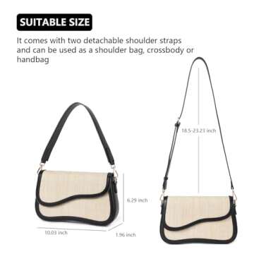 Telena Shoulder Bag for Women Shoulder Purse Vegan Leather Handbags Crossbody Purses with 2 Removable Strap Beige with Black