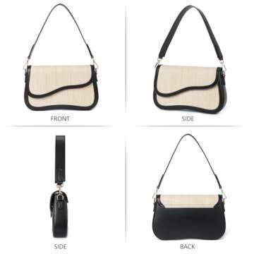 Telena Shoulder Bag for Women Shoulder Purse Vegan Leather Handbags Crossbody Purses with 2 Removable Strap Beige with Black