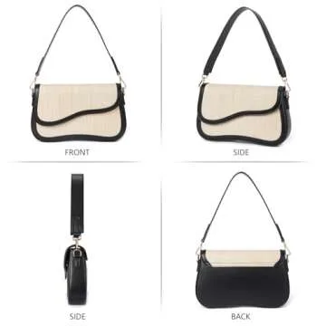 Telena Shoulder Bag for Women Shoulder Purse Vegan Leather Handbags Crossbody Purses with 2 Removable Strap Beige with Black