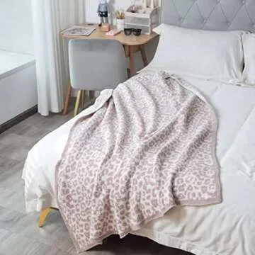 Jazzco Soft Fuzzy Fluffy Plush Blanket Leopard Knitted Throw Blanket,Cozy Fleece Comfy Microfiber Blanket for Couch Sofa Bed,Stone/Cream
