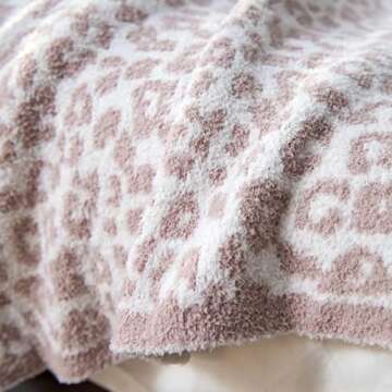 Jazzco Soft Fuzzy Fluffy Plush Blanket Leopard Knitted Throw Blanket,Cozy Fleece Comfy Microfiber Blanket for Couch Sofa Bed,Stone/Cream