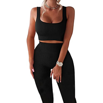 TWFRHC Women's Ribbed Seamless High Waist Gym Set