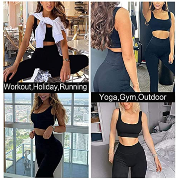 TWFRHC Women's Ribbed Seamless High Waist Gym Set