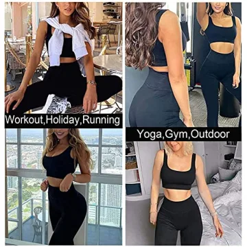 TWFRHC Women's Ribbed Seamless High Waist Gym Set