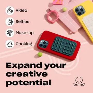 OCTOBUDDY - Silicone Suction Phone Case Adhesive Mount - Hands-Free, Strong Grip Holder for Selfies & Videos - Durable, Easy to Use - iPhone & Android Compatible - 2.25″ x 3.25″, Teal