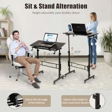 SIDUCAL Mobile Stand Up Desk, Adjustable Laptop Desk with Wheels, Storage Desk Home Office Workstation, Rolling Table Laptop Cart for Standing or Sitting, Black