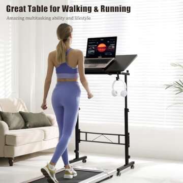 SIDUCAL Mobile Stand Up Desk, Adjustable Laptop Desk with Wheels, Storage Desk Home Office Workstation, Rolling Table Laptop Cart for Standing or Sitting, Black