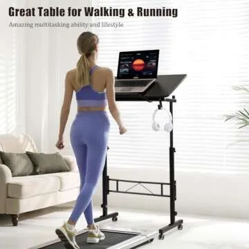 SIDUCAL Mobile Stand Up Desk, Adjustable Laptop Desk with Wheels, Storage Desk Home Office Workstation, Rolling Table Laptop Cart for Standing or Sitting, Black