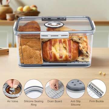 ScHaXjm Bread Box for Kitchen Countertop, Bread Containers Storage Airtight Loaf, Time Recording Small Bread Box with Lid, Bread Saver for Homemade Bread, Bun, Bagel, Loaf…
