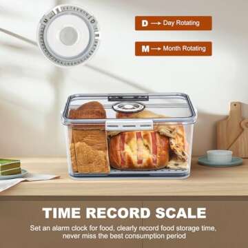 ScHaXjm Bread Box for Kitchen Countertop, Bread Containers Storage Airtight Loaf, Time Recording Small Bread Box with Lid, Bread Saver for Homemade Bread, Bun, Bagel, Loaf…