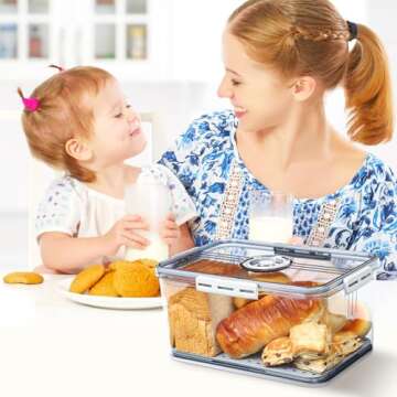 ScHaXjm Bread Box for Kitchen Countertop, Bread Containers Storage Airtight Loaf, Time Recording Small Bread Box with Lid, Bread Saver for Homemade Bread, Bun, Bagel, Loaf…