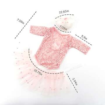 Pink Lace Infant Girl Photography Outfit - Pearl Lace Romper and Headband for Newborn Photoshoots (Long Sleeve, 0-2 Months)
