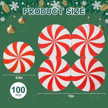 100Pcs Christmas Paper Napkins Peppermint Candy Disposable Napkins Round Lollipop Xmas Candy Party T...