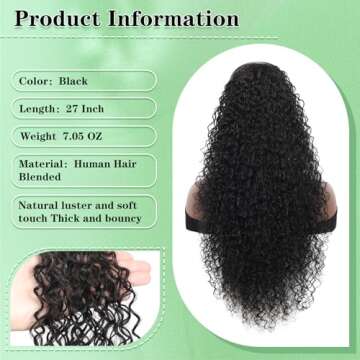 Youthfee 27” Drawstring Ponytail Deep Curly Heat Resistant Synthetic Instant Clip Ponytail Extensi...