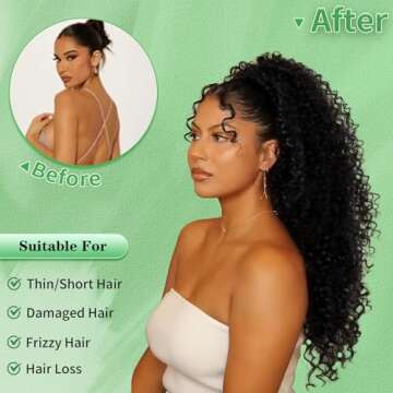 Youthfee 27” Drawstring Ponytail Deep Curly Heat Resistant Synthetic Instant Clip Ponytail Extension Protective Style Afro Kinky Curly Hair Pieces for Women