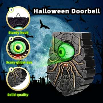 Halloween Decoration Doorbell, Haunted Doorbell Animated Spider Eyeball Halloween Decor with Spooky Sounds & Eyes Doorbell, Trick or Treat Event for Kids, Haunted House Halloween Party Prop 1