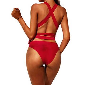 Lilosy Sexy Lace Up Plunge Neck Backless One-Piece Swimsuit