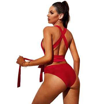 Lilosy Sexy Lace Up Plunge Neck Backless One-Piece Swimsuit