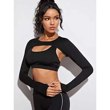 SweatyRocks Women's Stretch Cutout Yoga Sports Tee Long Sleeve Crop Top T Shirts Black Small
