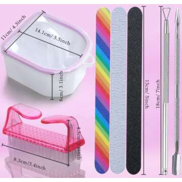 Nail Soaking Bowl, Borogo 2PCS Soak Off Gel Polish Dip Powder Remover Manicure Bowl for Acrylic Nails, Nail Brush, Cuticle Pusher, Cuticle Peeler, 100/180 Nail File, Buffer Block