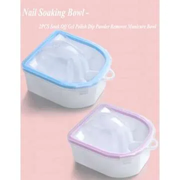 Nail Soaking Bowl, Borogo 2PCS Soak Off Gel Polish Dip Powder Remover Manicure Bowl for Acrylic Nails, Nail Brush, Cuticle Pusher, Cuticle Peeler, 100/180 Nail File, Buffer Block
